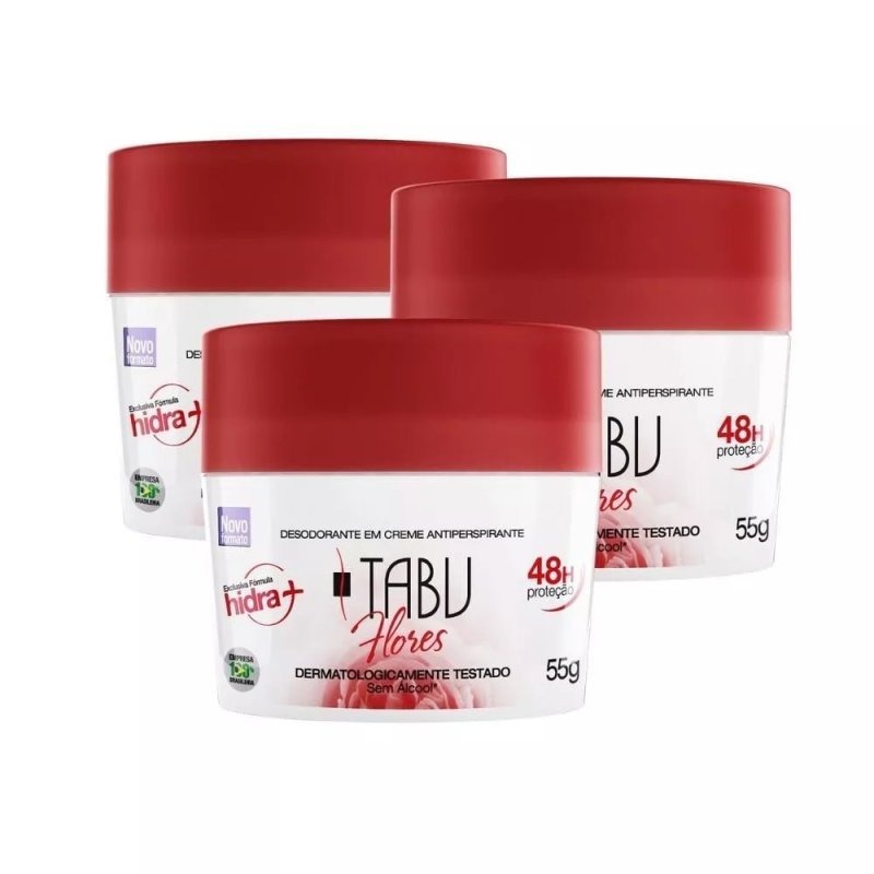 Kit Desodorante Creme Antitranspirante Tabu Flores 55G (3 unidades)