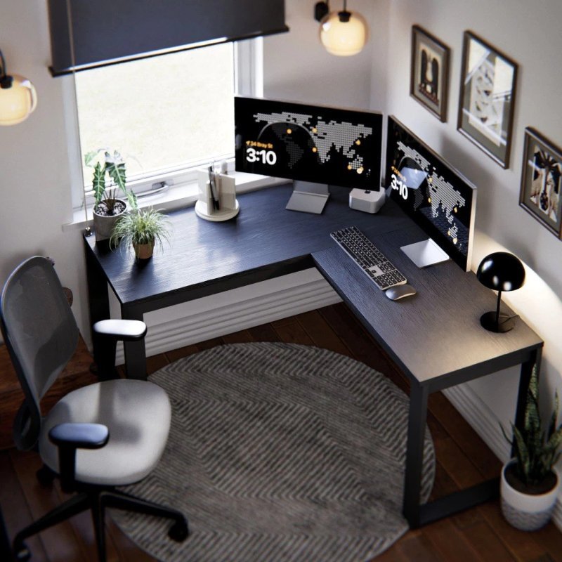 Escrivaninha de Canto Berlim em L Mdf Mdp Preto Cinamomo Mesa Home Office Escritório Moderna