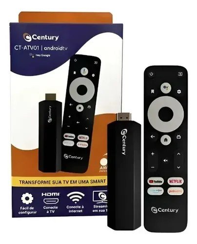 Century Smart Stick Android TV Wi-Fi 8GB Comando de Voz Chromecast HDMI