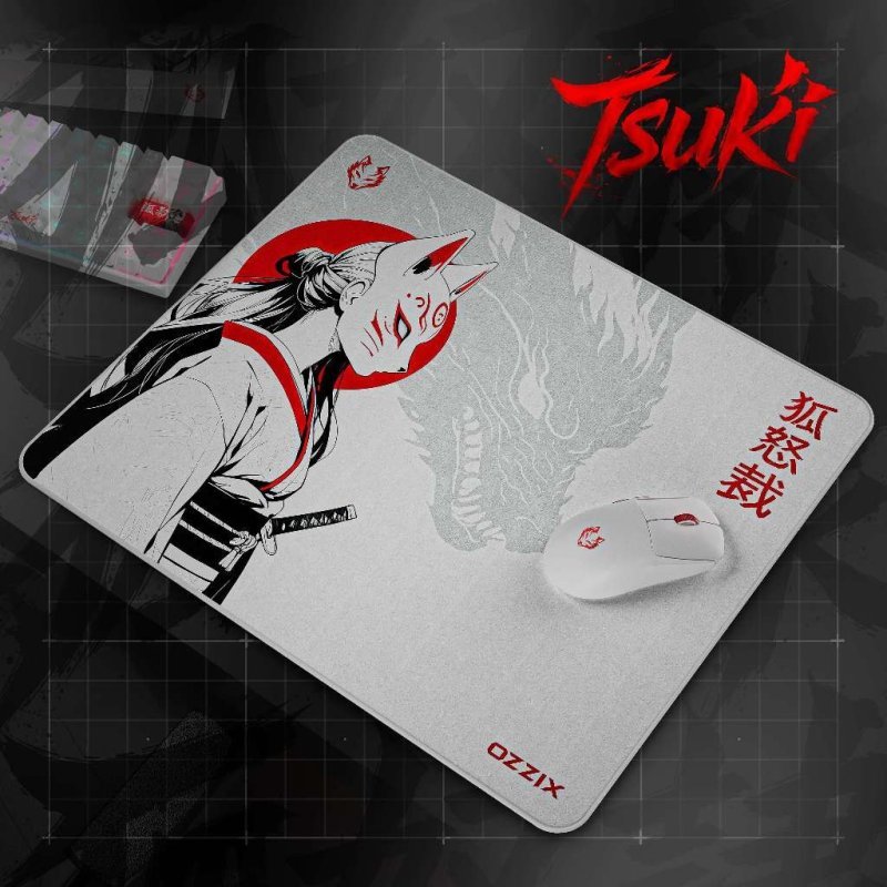 Mousepad Gamer Tsuki Quadrado 49x42 Profissional Microtexturizado Premium Arte Japonesa Kitsune Ozzix
