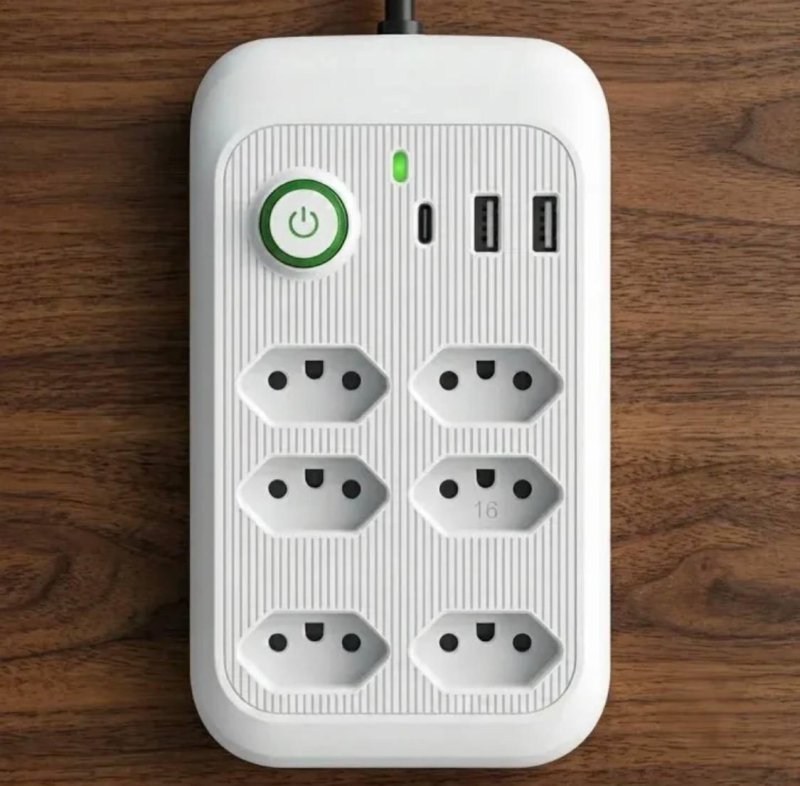 Extensão Elétrica com Tomadas USB Type-C Bivolt 2m e Chave Liga