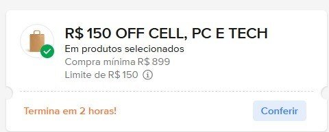CUPOM: TECH0909 - R$150,00 OFF nas compras acima de R$899,00