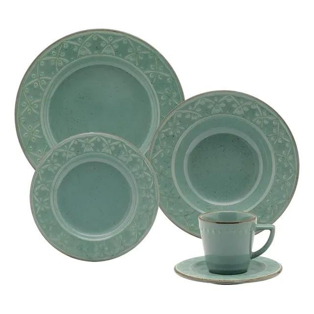 Aparelho De Jantar E Chá 20 Peças Oxford Mendi Malaquita Verde