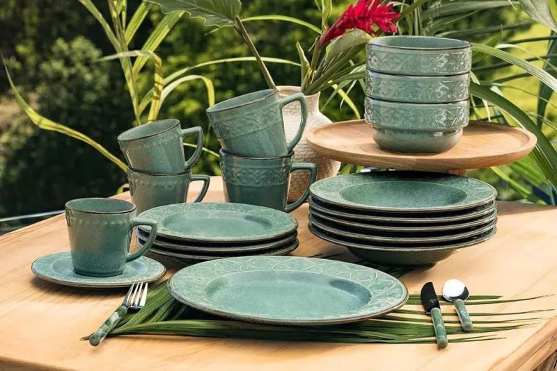 Aparelho De Jantar E Chá 20 Peças Oxford Mendi Malaquita Verde