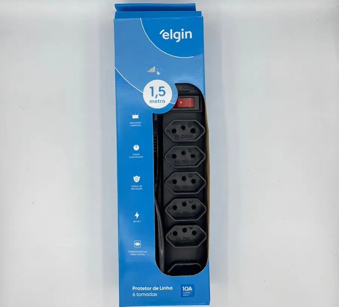 Filtro de Linha 6 Tomadas Elgin 2P+T 10A Bivolt + Frete Grátis