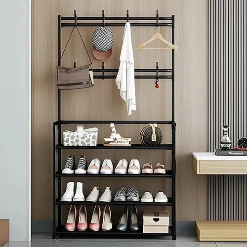 Vittak Sapateira Organizador Vertical Cabideiro Roupa Prateleiras Sapatos Bolsa Multiuso Cor Preto