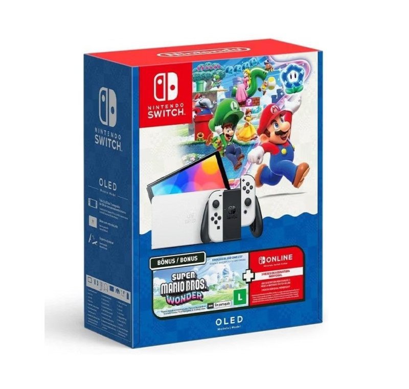 Bundle Nintendo Switch OLED + Super Mario Bros. Wonder + 3 Meses de Assinatura Nintendo Switch Online