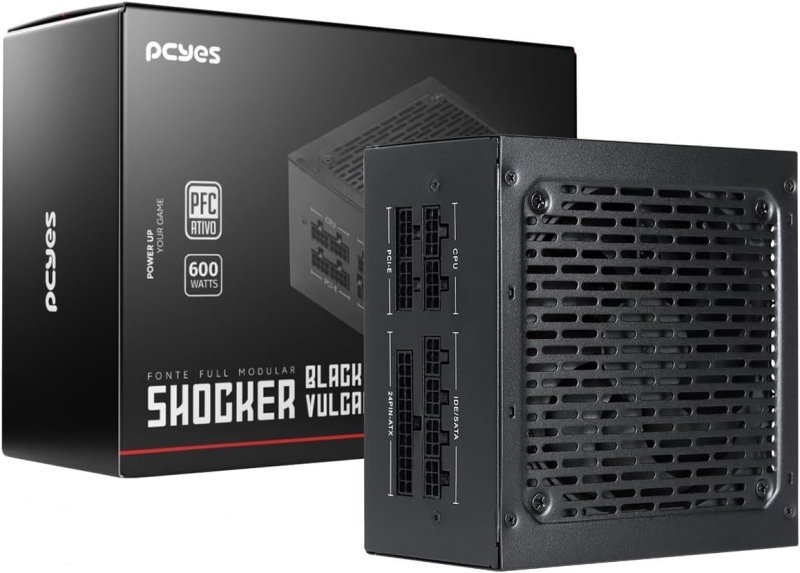 Fonte Gamer Pcyes Shocker Full Modular 600w 80 Plus White - Black Vulcan