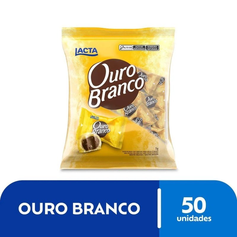 1Kg Lacta Bombom Ouro Branco com Cobertura Crocante de Chocolate Branco