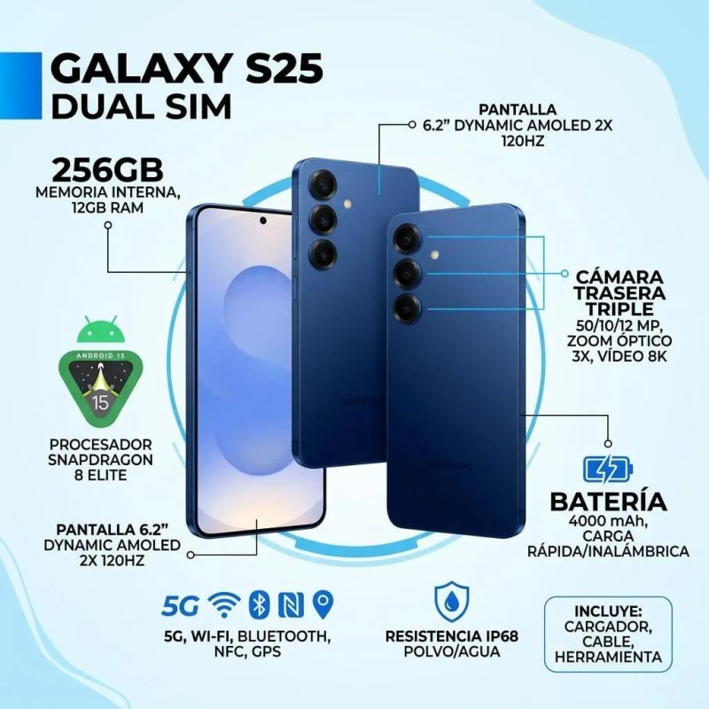Samsung Galaxy S25 5G - 256GB 12GB RAM - Câmera Tripla - Azul Marinho