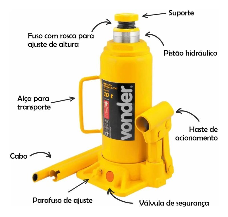 Macaco Hidráulico Tipo Garrafa 10 Toneladas Vonder Cor Amarelo