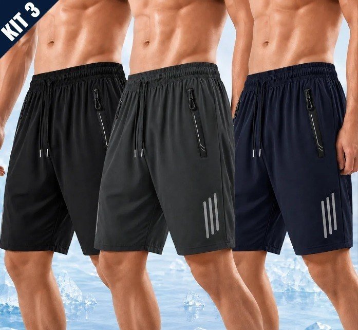 Kit 3 Bermuda Masculina Short Tactel Secagem Rápida Academia