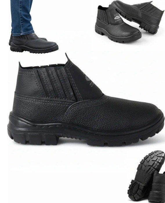 Bota Botina Segurança Trabalho Couro Resistente Epi Bico Pvc + Frete Grátis