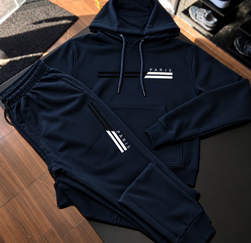 Conjunto Moletom Paris 2 Faixas Kit Calça Blusa Frio Canguru