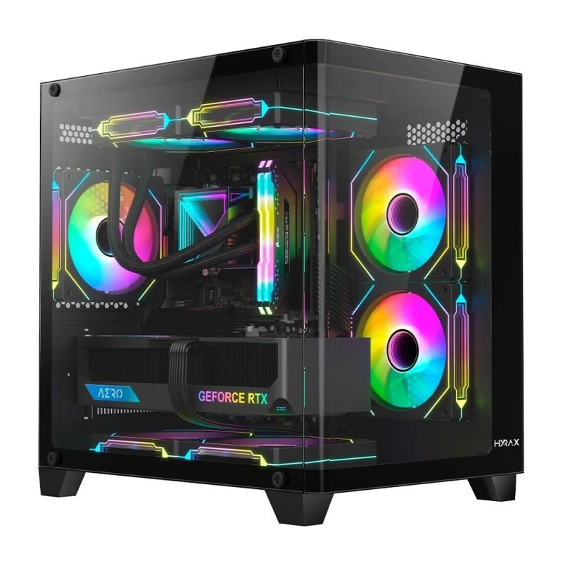 Gabinete Gamer Hyrax HGB750, Mini Tower, M-ATX, Frontal Curvo e Lateral em Vidro Temperado