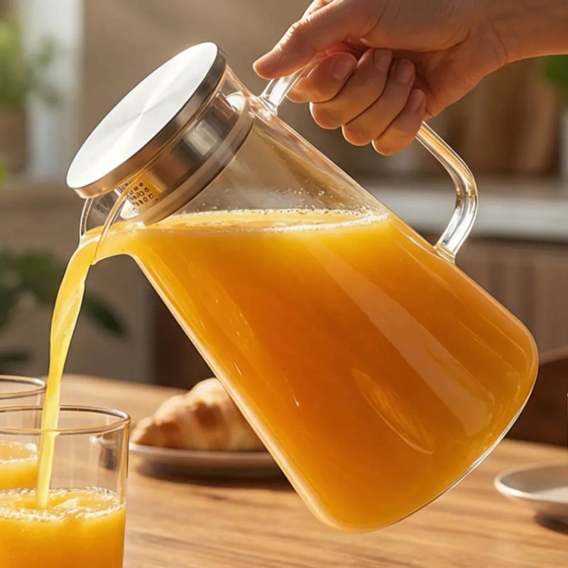 Jarra de Vidro Borossilicato 1,8 Litros com Tampa Inox Hermética para Água e Suco