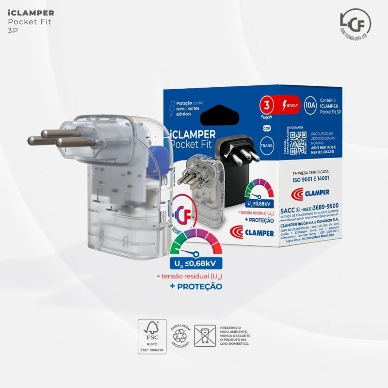 Protetor Contra Surtos Elétricos (DPS) CLAMPER 127/220V, 10 Amperes, 3 Pinos