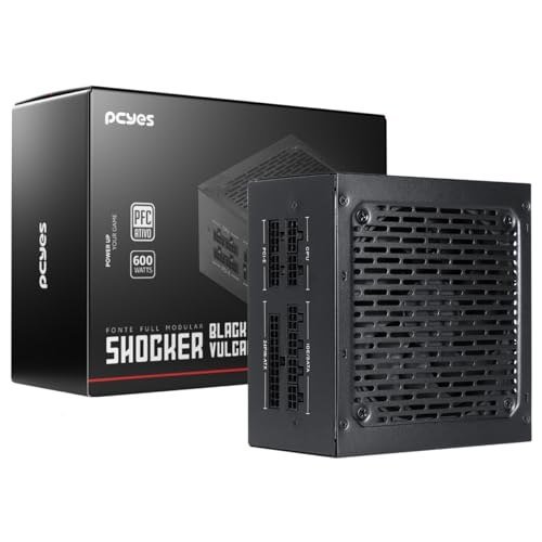 Fonte Gamer Pcyes Shocker Full Modular 600w 80 Plus White - Black Vulcan - FM600WBV