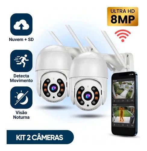 Kit com 2 Câmeras de Segurança IP Wi-Fi A8 Full HD iCSee