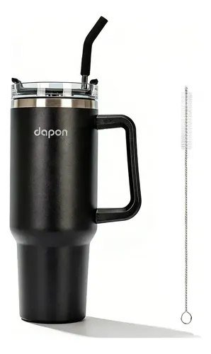 Copo Térmico Dapon 1200ml Inox Com Canudo Tampa Vedada Quente E Frio Cor Preto