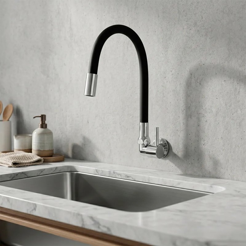 Torneira Parede Articulável Flexível Cozinha Pia Preta Luxo