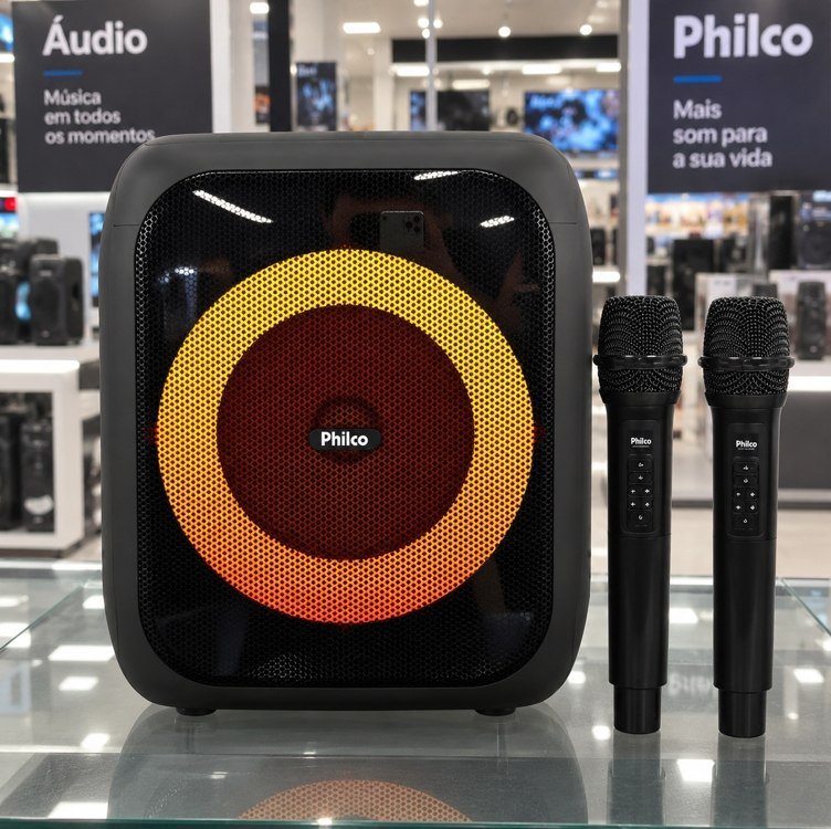 Caixa de Som Amplificada Philco Extreme Bluetooth 5.3 480W 2 Microfones TWS Flash Light Bateria Recarregável PCX4801