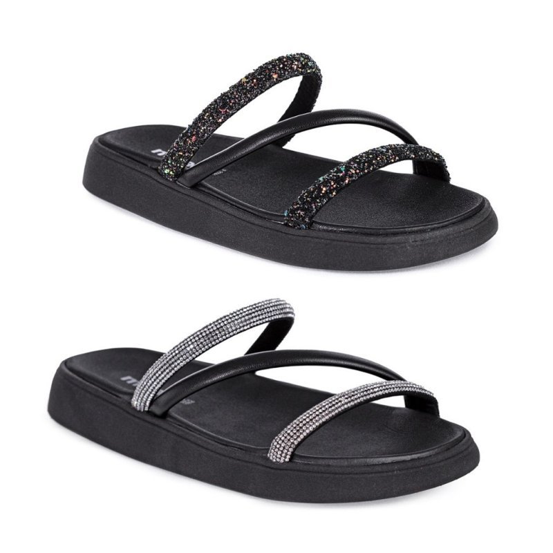 Sandália Moleca Tira Tripla Feminino Brilho Elegante Confortável Macia Leve Casual Moda Blogueira