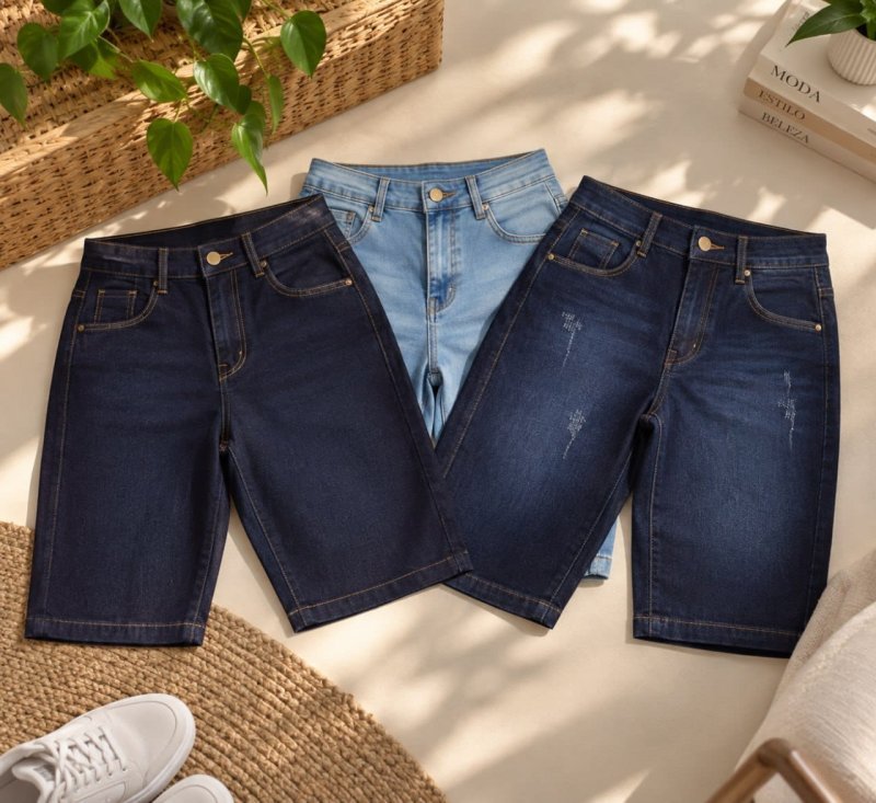 Kit 3 Bermuda Feminina Ciclista Jeans Lycra