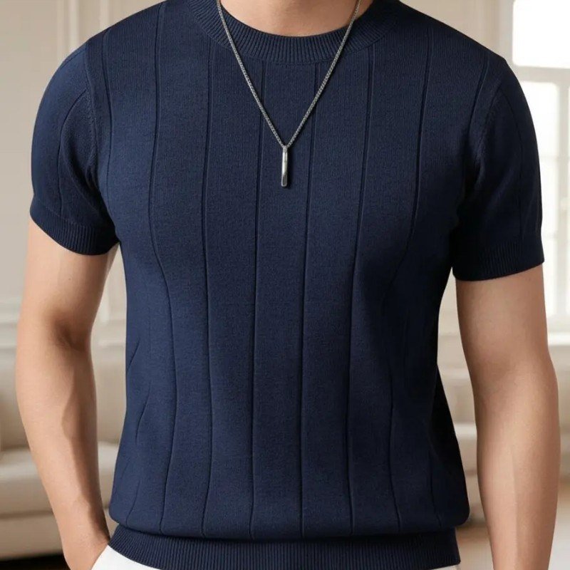 Blusa Masculina Básica Manga Curta Canelada Tricot Modal (M ao GG)