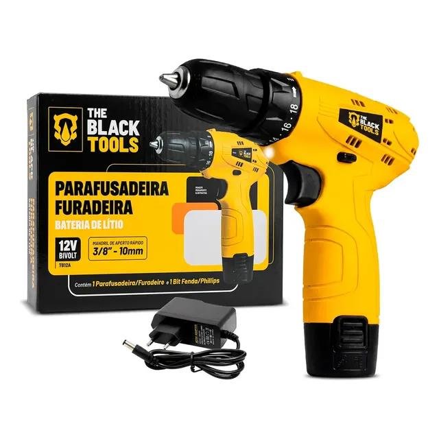 Parafusadeira Furadeira The Black Tools TB12A 3/8 a Bateria Cor Amarelo