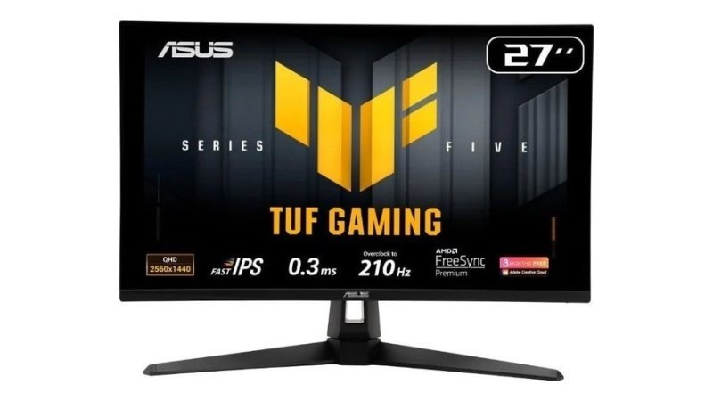 Monitor Gamer Asus TUF 27", QHD, 210Hz, 0.3ms, Fast IPS, G-Sync Comp, FreeSync Premium, HDR10, Som Integrado VG27AQ5A