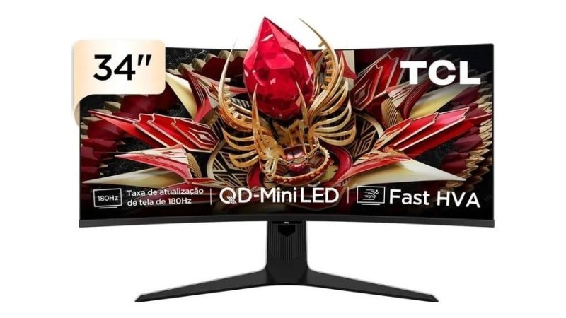 Monitor Gamer Curvo Tcl 34 Polegadas QLED Mini LED Wqhd R83Q 180Hz 1ms (GtG) HDR 1400 nits 34R83Q