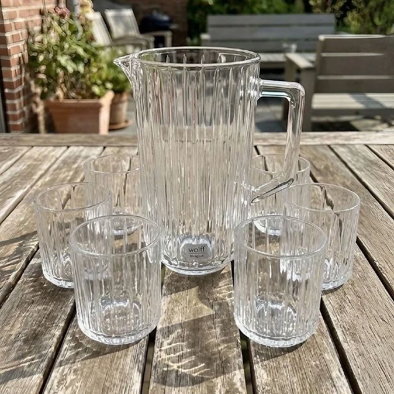 WOLFF - Conjunto 7 Peas Jarra com 6 Copos de Cristal Bangkok 1,45L/300ml