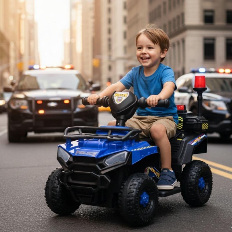 Carro Elétrico Infantil Policial 6V Frente/Ré Maxi Toys - Azul