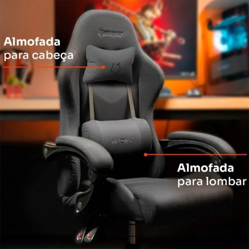 Cadeira Gamer Husky Storm 100 Reclinável Preta Tecido + Frete Grátis