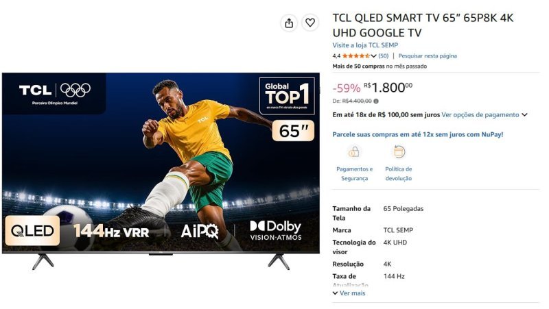 TCL QLED SMART TV 65” 65P8K 4K UHD GOOGLE TV