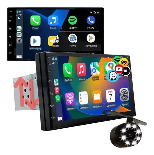 Central Multimídia MP5 1 Din CarPlay Android Auto 7" com Câmera de Ré