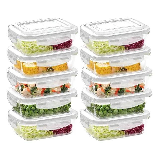 Conjunto Kit 10 Marmitas Potes Hermetico 640ml Com 4 Travas Vidro Vedação De Silicone Refratário