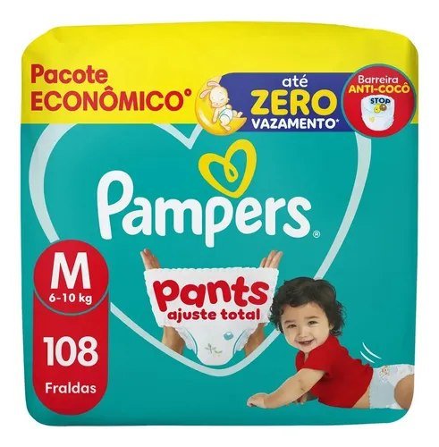 Fralda Pampers Pants Ajuste Total Tamanho M, 108 Un