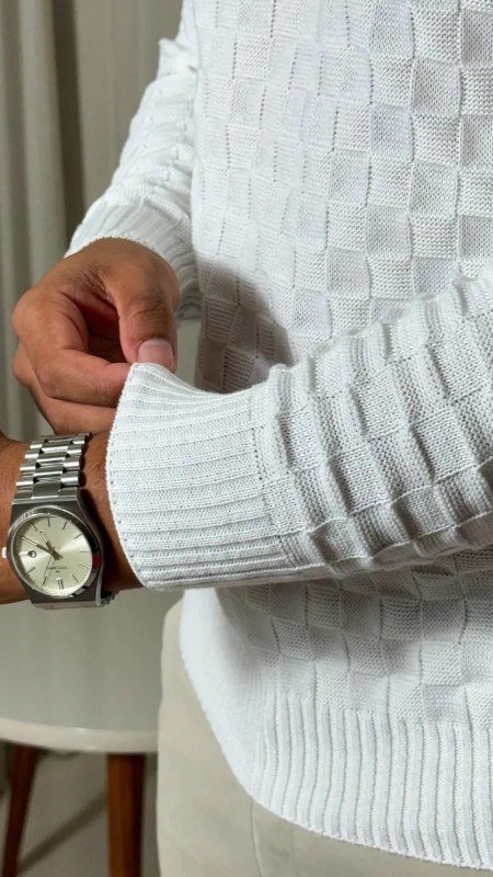 Suéter Masculino Lã Tricot Manga Longa Xadrez Blusa De Frio