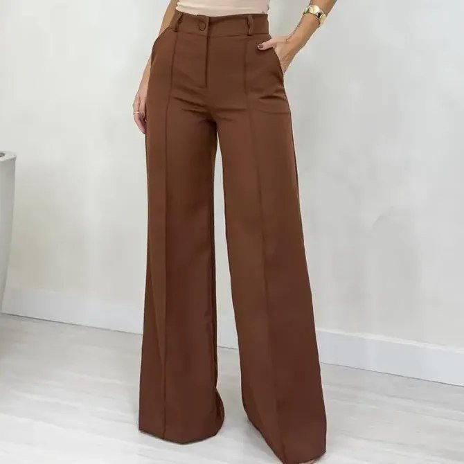 Calça Feminina Alfaiataria Pantalona Cintura Alta Soltinha