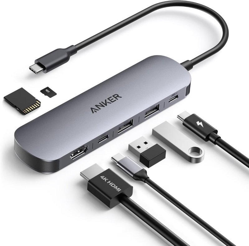 Anker Hub USB-C 7 em 1, HDMI 4K@60Hz, 5Gbps USB-C Thunderbolt e 3*USB 3.0