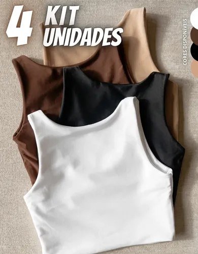 Kit 4 Blusas Regata Feminina Suplex Tshirt Básica Casual Preto + Branco + Marrom + Nude Liso G/gg (40-42)