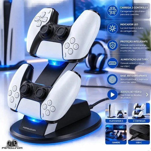 Suporte Base Carregador para Controle PS5 Dual USB