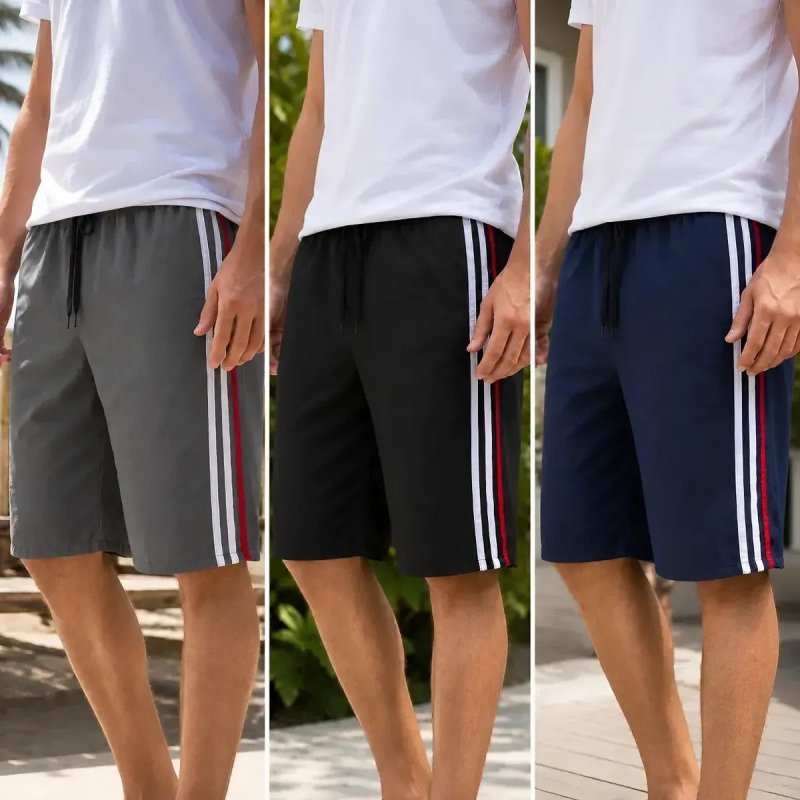 Bermuda Popular Longa Tactel Leve Listra Lateral Esporte 3un