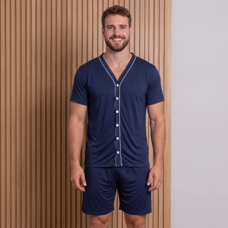 Pijama Masculino Americano com Botões Adulto Manga Curta Cirúrgico