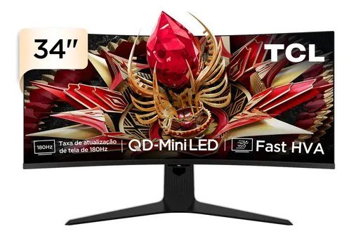 Monitor Gamer Curvo TCL 34 Polegadas QLED Mini LED WQHD R83Q 180Hz 1ms (GtG) HDR 1400 nits 34R83Q