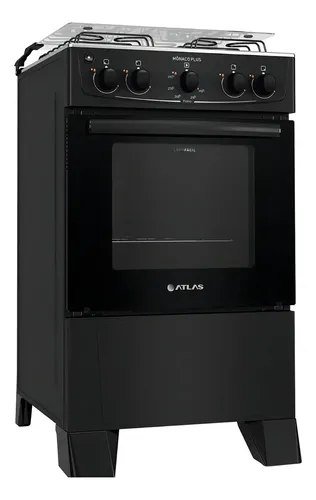 Fogão 4 Bocas Atlas Mônaco Plus Preto Com Mesa Inox E Acendimento Automático Bivolt