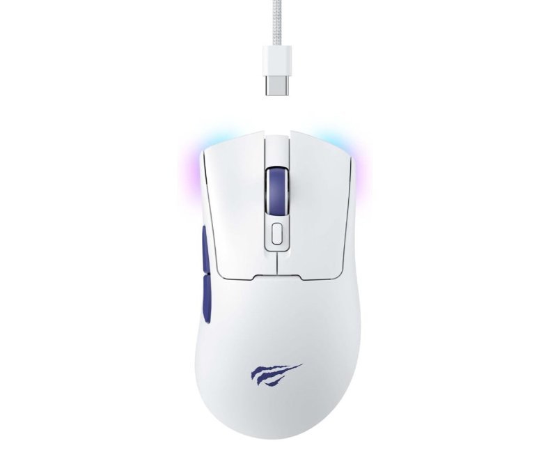 Havit Mouse Gamer Quad-Mode MS966WB Branco, Sem Fio e Com Fio, USB, Bluetooth, Wireless 2.4GHz