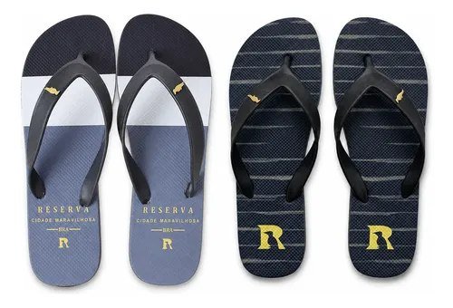 Kit 2 Pares Chinelo Masculino Reserva Confortável E Macio Preto Dourado E Preto Cinza 41/42
